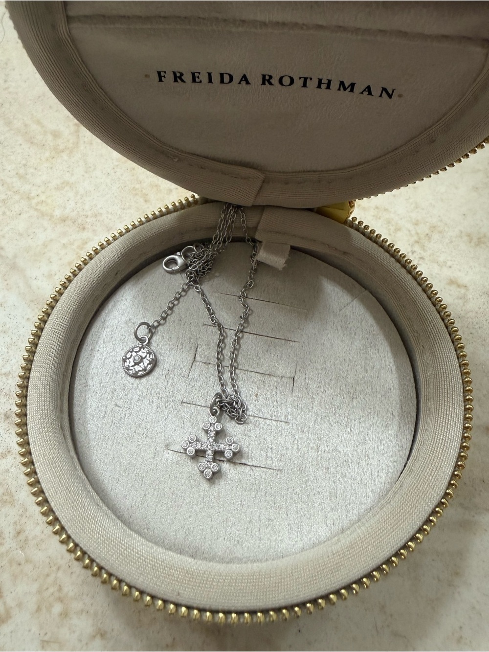 Freida Rothman Silver Cross Pendant Necklace with Crystal Accents